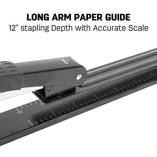 Deli Long Reach Stapler with 1000 Staples, 20 Sheet Capacity, Long Arm Standard Staplers for Booklet or Book Binding, Black image 2