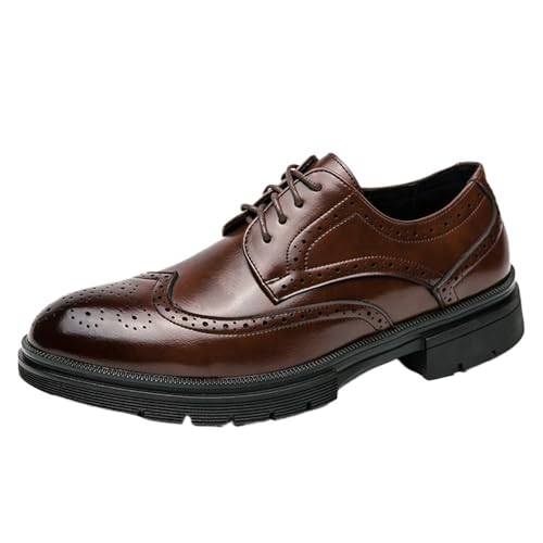 Uniform Men Oxford Shoes French Leather Lace-up Brogue Slip Resistant Block Heel Anti-Slip Rubber Sole Prom Wedding