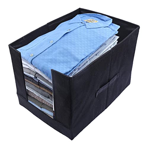 Image of Kuber Industries Shirt Organizer for Wardrobe|Foldable Non Woven Shirt Stacker|Designer Cupboard Organizer for Clothes |Clothes Storage box (Black)