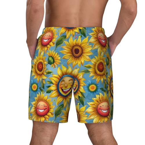 Smile Face Sunflower Print Men Stylish Functionality Swim Trunks Breathable Beach Shorts Surfing Gym Fishing3