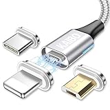  KAIBO 3 in 1 Magnetisch USB Kabel, [1M/3.3FT] Nylon Magnet Multi USB Ladekabel Magnetic Datenkabel Schnellladekabel für Phone SE 11, Samsung Galaxy S20 S10 S7 A50, Huawei, Xiaomi, Honor, Sony, Kindle