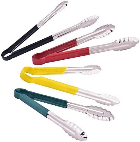 Kosma Set of 4 Stainless Steel Utility Tongs Vinyl-Coated Handle | BBQ ...