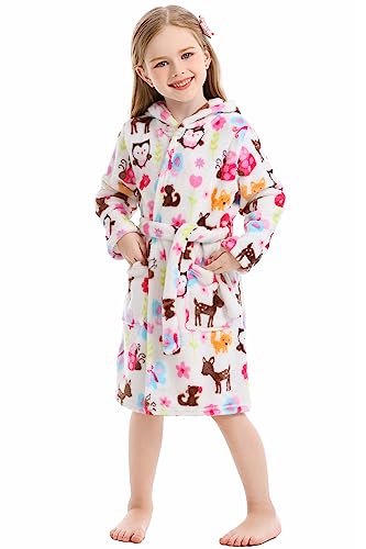 Toddler Robes Cute Pattern Bathrobe Unisex Kids Robe Baby Flannel Hoodie Pajamas Sleepwear