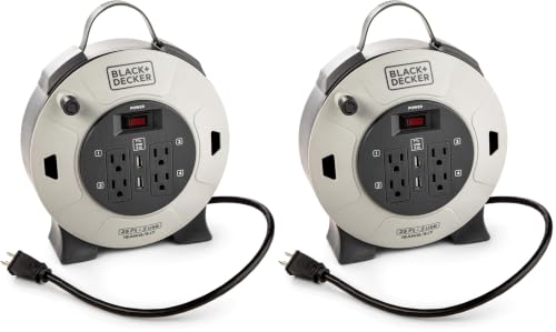 BLACK+DECKER 25 Ft. Retractable Extension Cord Reel with 4 Outlets, 2 USB Ports, Multi-Plug Extension, On/Off Switch & Heavy-Duty 16AWG SJT Cable (Pack of 2) - image 1