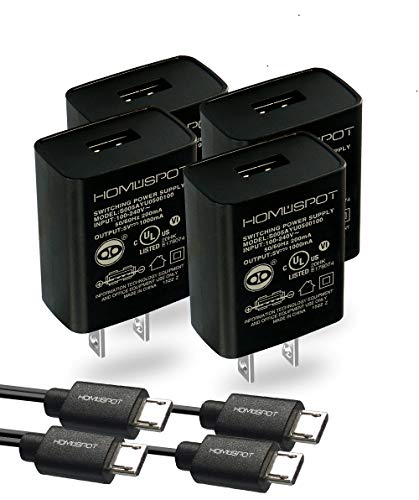 One-Day Sale: Up to 70% Off HomeSpot Value Pack 3.3ft (1m) Micro-USB Cord with USB Wall Charger Plug 5V1A USB for Samsung, LG, HTC, Google, Kindle, Sony, Nokia - 4 Pack Black