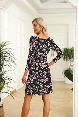 Image of VIISHOW Womens Round Neck 3 /4 Sleeves A-line Casual Tshirt Dress with Pocket