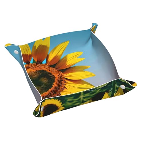 Bandeja de cuero con estampado de girasoles y flores, organizador de escritorio, bandeja decorativa, bandeja para mesita de noche