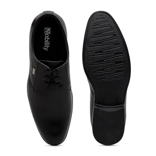 Image of NOBILITY Faux Leather Black Formal Lace Up Shoes for Men || Comfortable Walking || Classic Design || Breathable || Slip Resistant |