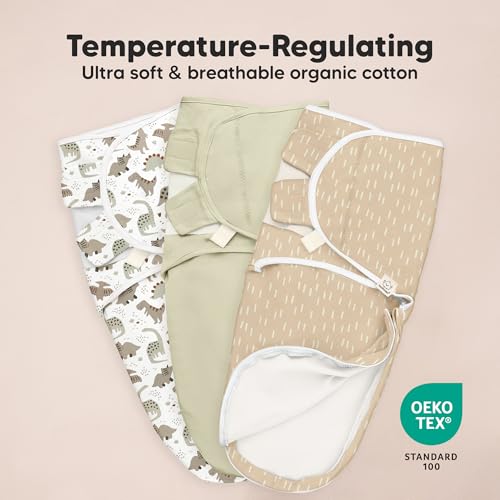 Image of Baby Swaddle Sleep Sacks with Zipper - 3-Pack Swaddles for Newborns 0-3 Months, Infant, Baby Girls, Boys, Soft & Durable Newborn Sleep Sack, Easy Diaper Change Swaddling Blanket (Dino Ridge, OS)