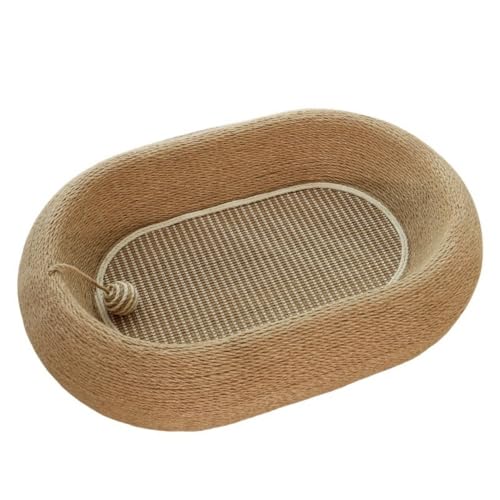 Smedic猫の爪とぎボード、安全で耐久性があり、破壊行為に強く、運動不足を改善し、楕円形、滑り止め、麻ロープ、ペットのおもちゃ (深凹楕円盆 麻マット仕様)