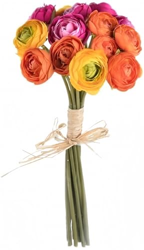 FloristryWarehouse Lot de 14 Mini Fleurs artificielles de renoncule Orange, Jaune et Rose Cerise 27...