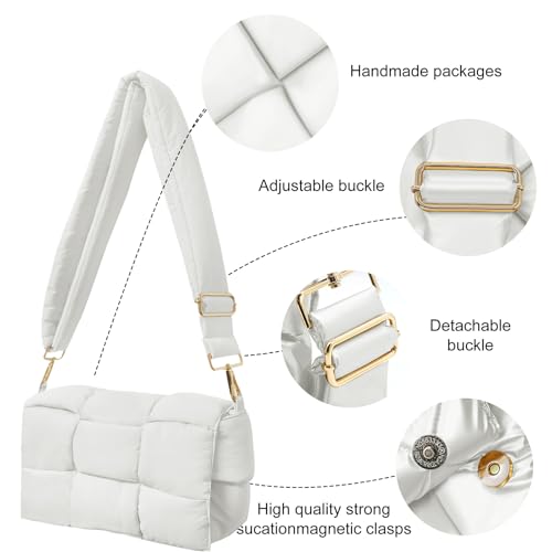 Image of Shoulder Bag Lightweight Puffer Tote Crossbody Bag Handwoven for Women | waterproof nylon, durable, soft padded texture, versatile for travel, work, weekend, everyday, adjustable strap