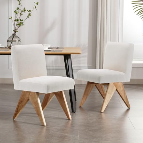 chairus Küche Esszimmerstühle 2er Set Vintage Küchenstühle aus Chenille Armlose Polsterstühle Akzentstühle mit Holzbeinen für Esszimmer Wohnzimmer (Beige-2) chairus Küche Esszimmerstühle 2er Set Vintage Küchenstühle aus Chenille Armlose Polsterstühle Akzentstühle mit Holzbeinen für Esszimmer Wohnzimmer (Beige-2)