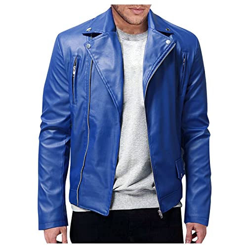 Ymosrh Men's Leather Motorcycle Jacket Racer Faux Distressed Jacket Mens, XXL-5XL