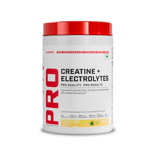 Image of GNC Creatine+ Electrolytes | 3g Creatine Monohydrate + Sodium, Potassium, Calcium, Magnesium | Boosts Muscle Growth, Hydration, Energy & Recovery | Zero Sugar | 100% Veg | 400g | Lemon