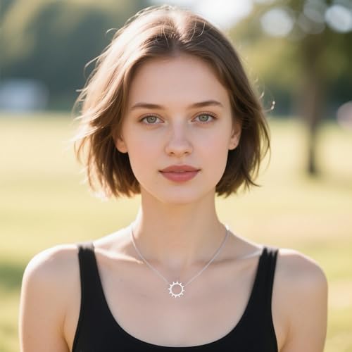 Reffeer Solid 925 Sterling Silver Sun Pendant Necklace for Women Teen Girls Sun Choker Necklace2