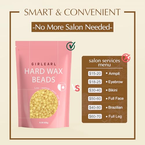 Image of GIRLEARLE Hard Wax Beads, 1lb Honey Wax Beans for Hair Removal, Hard Wax for Sensitive Skin at Home, Wax Refill Perfect for Brazilian Bikini, Legs, Facial, Eyebrow and Full Body for Women and Men