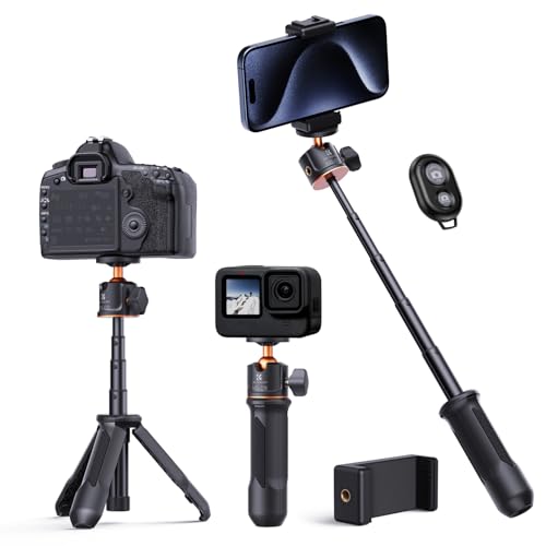 K&F CONCEPT MS09 Mini Tripod with 1/4'' Screw for Compact Camera, 34cm Portable Travel Tripod with Phone Holder, Selfie Stick Compatible with Sony Alpha ZV-E10L, Canon EOS 2000D, Nikon COOLPIX P950