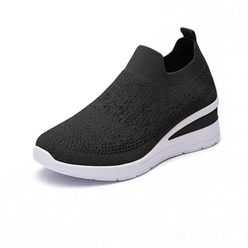KVOTUU Walking Shoes for Women Mesh Slip-On Wedge Platform Sneakers Casual Fashion Running Tennis Shoes Breathable Orthopedic Sneakers Comfortable Weight Light Sneaker Black