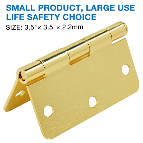 Door Hinges Satin Brass 3.5 Inch X 3.5" Interior Gold Door Hinges For Doors 12 Pack Brushed Brass Door Hinges 3-1/2" Round 1/4"Radius Corners Bedroom Residential Standard Indoor Door Hardware Hinge #TOP1