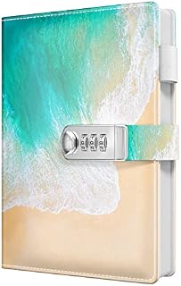 Huamxe Diary with Lock, Personal Locking Journal for Women girls, Leather Hardcover Notebook A5 5.9" x 8.7", 200 Pages Thick Paper, Cute Refillable Journals for Writing Journaling, Ocean Blue Marble