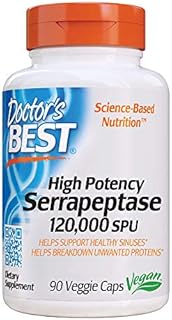 Doctor's Best High Potency Serrapeptase, Non-GMO, Gluten Free, Vegan, Supports Healthy Sinuses, 120,000 SPU, 90 Count