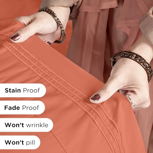 Image of ROYALE LINENS 3 Piece Twin Sheets Set - Soft Brushed 1800 Microfiber Bedding - 1 Fitted and 1 Flat Sheet, 1 Pillow case - Wrinkle Free & Fade Resistant - Hotel Luxury Bed Sheets Set (Coral, Twin)