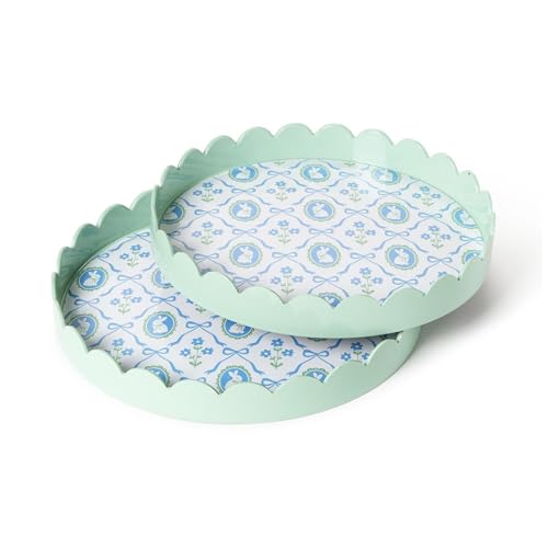 Bandejas decorativas redondas con conejitos y lazos Two's Company set de 2 2