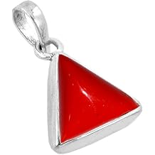 Ramneek Jewels Divya Shakti 8.25-8.50 Carat Triangle Red Coral Moonga Gemstone Silver Pendant AAA Quality