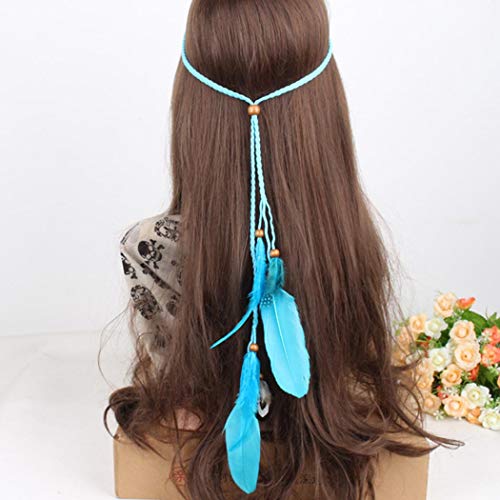 Dreamyn Fashion Feather Headbands Blue Indian Costume Headpiece Hair Accessory for Women