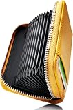 [NEESE] クレジットカードケース カード入れ 定期入れ スキミング防止 大容量 じゃばら コインケース メンズ レディース (最大17枚カード収納, マスタード)