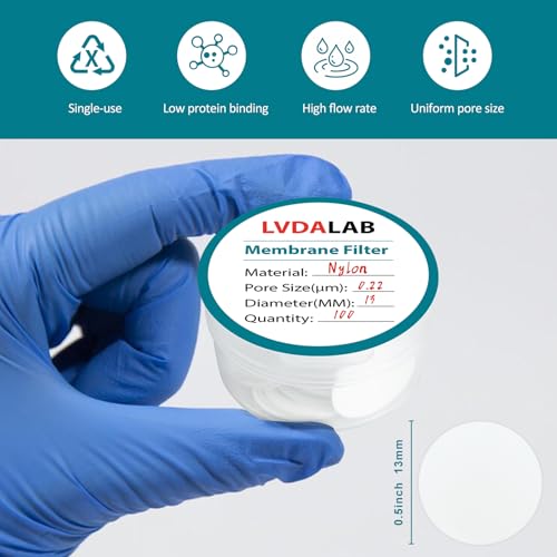 Image of Nylon Membrane Filters, LVDALAB Hydrophilic Membrane Disc Filter Lab Filter Paper with 0.22m Pore Size and 13mm Diameter Pack of 100, Non Sterile