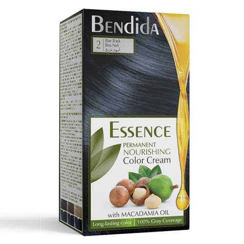 Bendida Tinte permanente para el cabello, rojo, marrón, rubio mate, negro, rubio ceniza, tintes con aceite de macadamia, tinte para el cabello con color de larga duración, 120 ml (2 azules negros)
