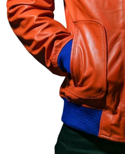 Mens Dragon DBZ Cosplay Orange Varsity Bomber Leather Jacket - DBZ Costume Fashion Letterman Jacket3