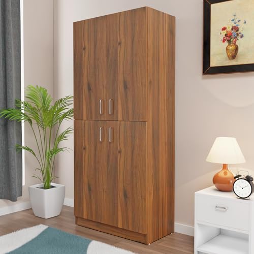 Image of VIKI Wardrobe | Wooden Almirah for Open Shelves with 4 Small Door Wardrobe (Brussel Walnut - 40D x 80W x 180.8H) | 1 Year Warranty | Free Assembly