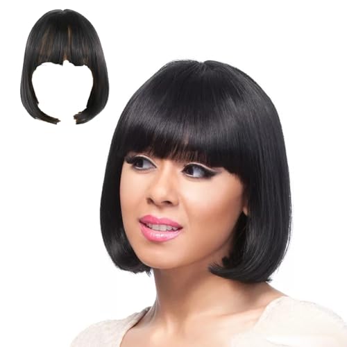 Black Bob Wig with Fringe Short Bob Wig with Bangs 12 Inch Synthetic Black Hair for Women Ladies Costume Cosplay Party Daily Use