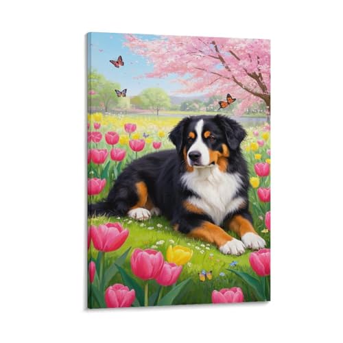Peinture Chien de Montagne Bernois Haute Définition Art Rustique