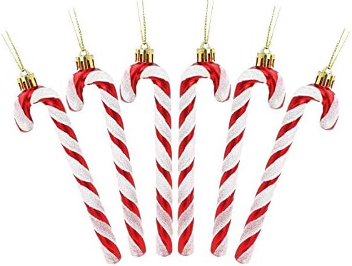 Christmas Concepts® Pack Of 6-130mm (5.2") Glitter Candy Cane Christmas Tree Decorations (Red & White)