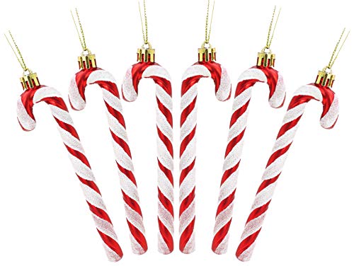 Christmas Concepts® Pack Of 6-130mm (5.2") Glitter Candy Cane Christmas Tree Decorations (Red & White)