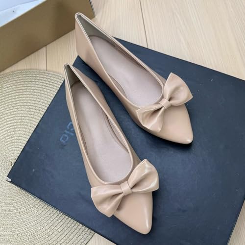 Hee grand Women's Bow Knot Ballet Flats Pointed Toe Slip-On Comfort Shoes for Casual2