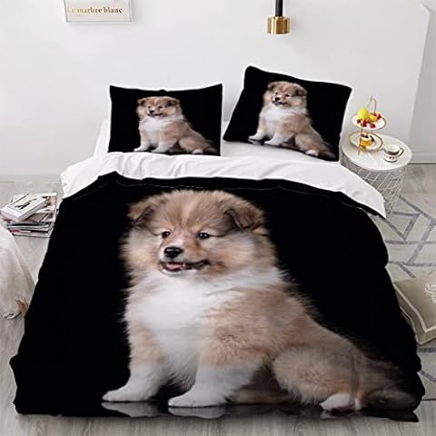 Sheltie Duvet Cover Set 3D Printed Pet Puppy Bedding Single Bed Quilt Cover with Zipper, Soft Microfiber Bedding Set Comforter Cover for Kids Teens Boys Girls Adults Room Decro Cover