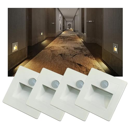 Luci per scale a LED con sensore di movimento da 3000K - 4 lampade da parete da incasso per interni per scale e decorazioni per camera da letto, illuminazione di sicurezza bianca brillante per la ca