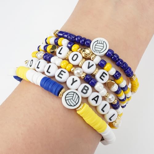 Image of Football Baseball Soccer Beaded Bracelets for Women Stackable Game Day Sports Theme Bracelet