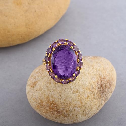 Bague améthyste plaquée or jaune pierres violettes topaze blanche - 2