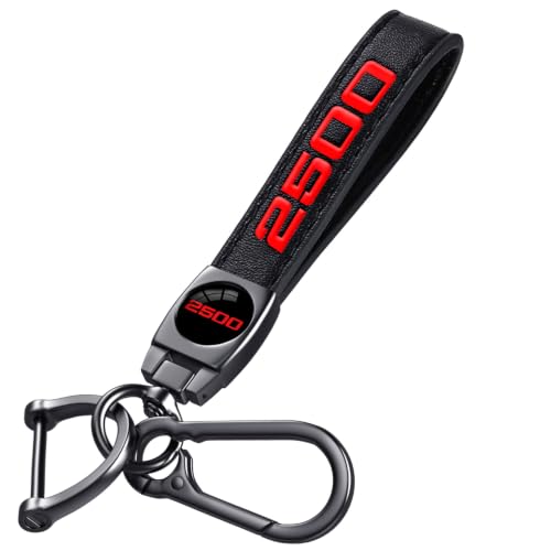 Image of 2500 Car Keychain, Premium Metal Key Ring & Black Leather, Anti-Scratch Anti-Drop Compatible with Dodge Charger Challenger Durango RAM, Red 2500 Emblem