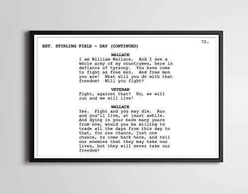 Amazon Com Braveheart Freedom Speech Screenplay Poster Up To 24 X 36 Film Script Writing Acting Mel Gibson Inspirational Office Art Handmade