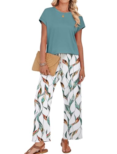Image of WIHOLL Two Piece Sets for Women Summer Spring Outfits Lounge Sets Beach Vacation Clothes Airport Travel Matching Clothing