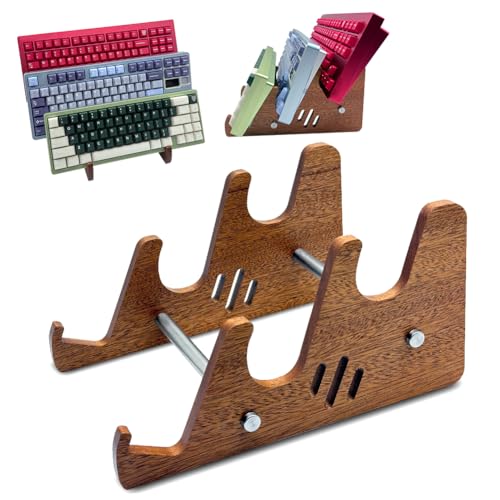 Ukontagood Keyboard Display Stand, Wooden Mechanical Keyboard Holder, 3 Tiers Wooden Storage Stand for Three Keyboards, Keyboard Stand for Desktop Storage Decor