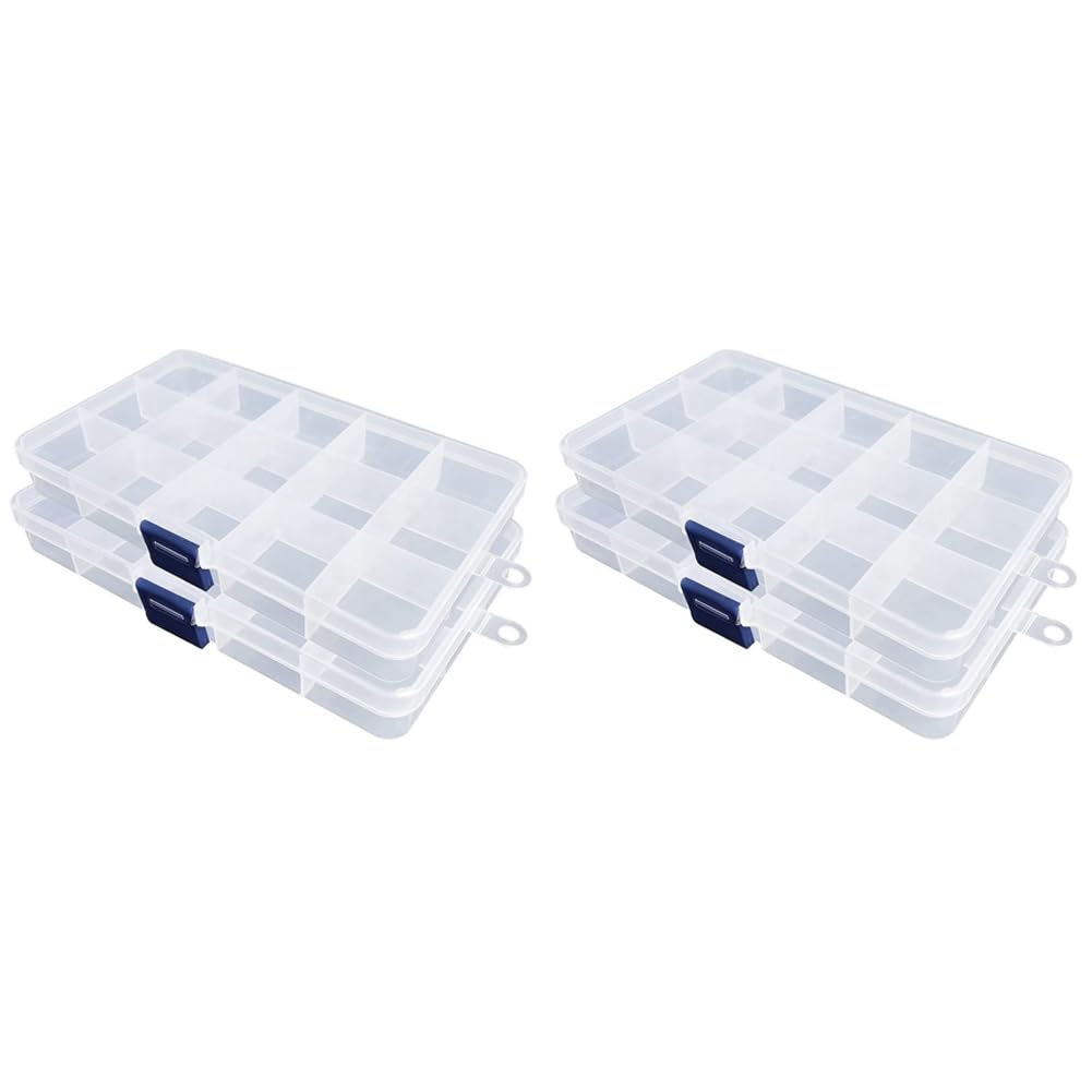 Hndhbfgrt Plastic Organizer Box, 4 Pack Clear Bead Organizer for Jewelry Tackle Earring Craft Beads(15 Grids)