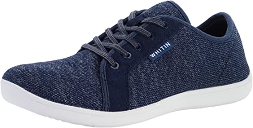 WHITIN Men's Casual Barefoot Knit Sneakers Wide Width fit Arch Support Zero Drop Sole Size 11 Minimus Minimalist Laces Up Tennis Shoes Fashion Walking Flat Lightweight Comfortable Male Blue 45